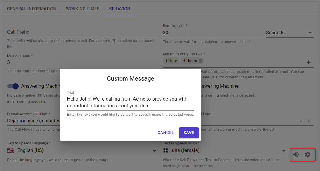 Test TTS Voices from SIP Caller Console