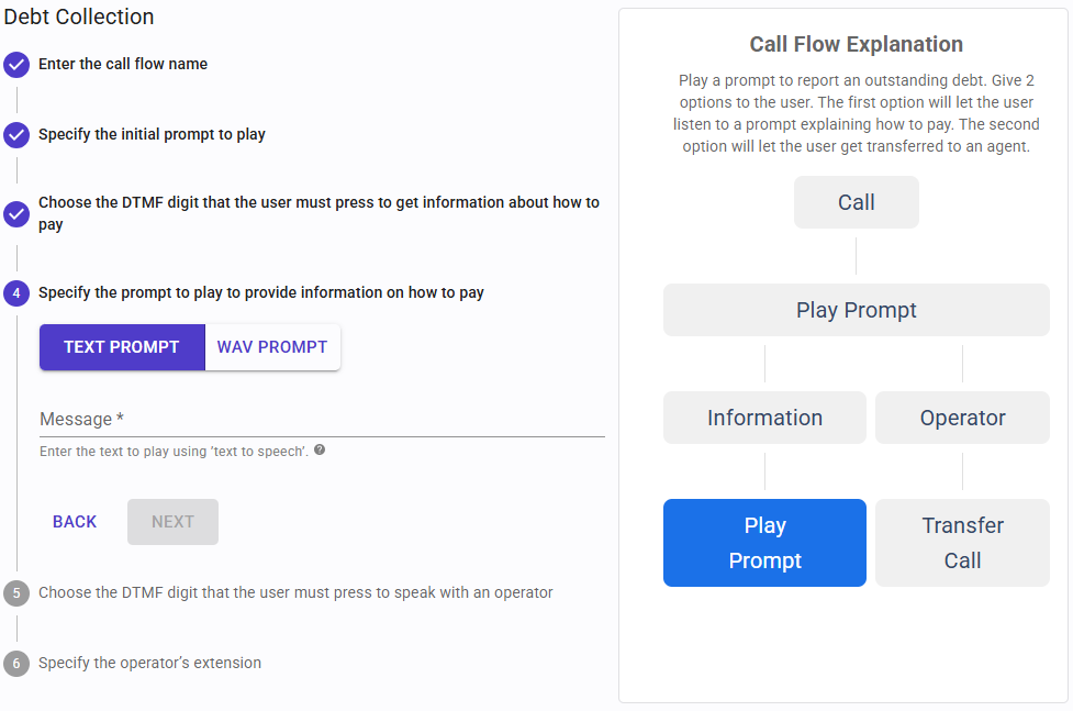 Specify the prompt to play to provide information on how to pay