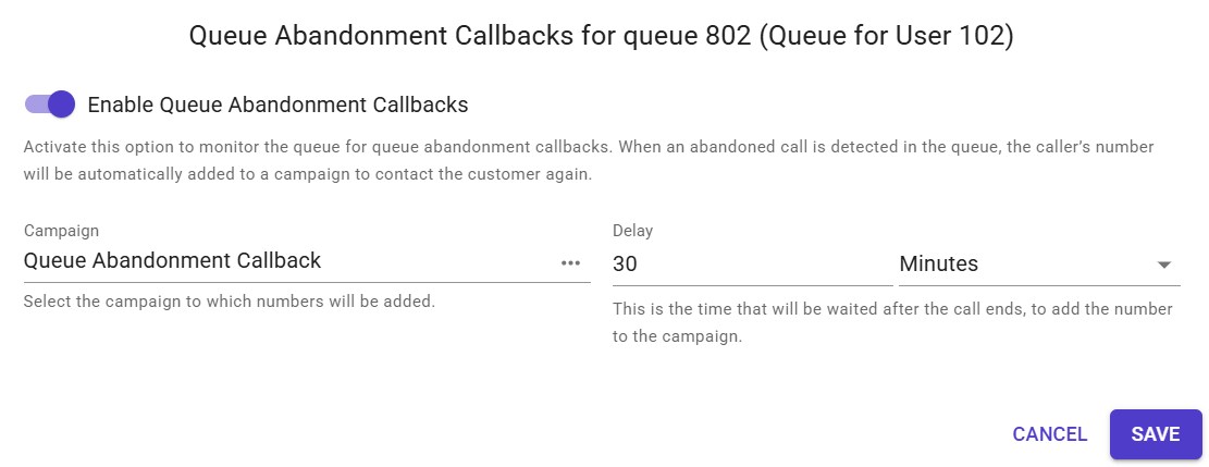 Queue Abandonment Callback