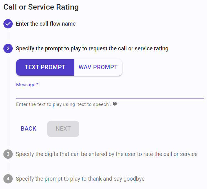 Configure the prompt to play to request the call or service rating