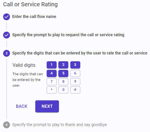 Specify the valid digits to rate the call or service