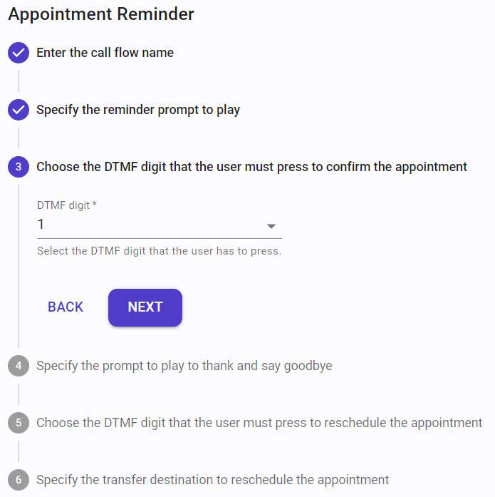 Select the DTMF digit to confirm the appointment