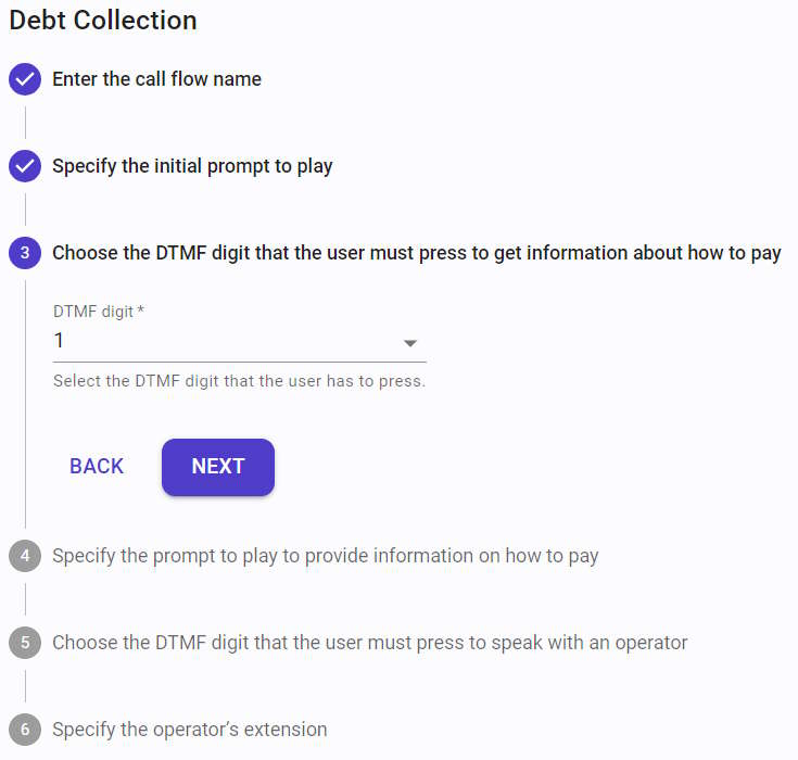 Select the DTMF digit to get information about how to pay