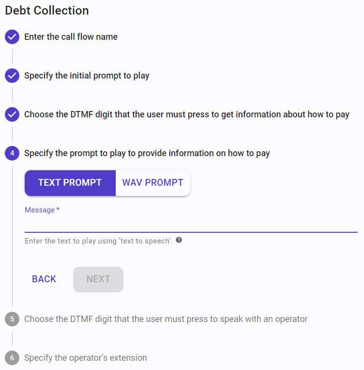 Specify the prompt to play to provide information on how to pay