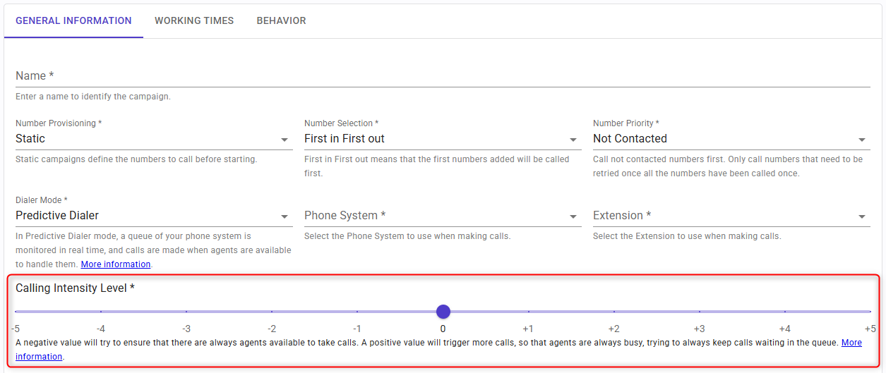 Calling Intensity Level