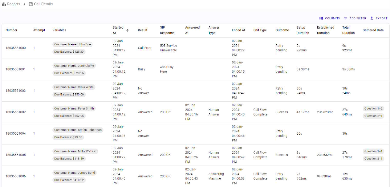 Call Details Report